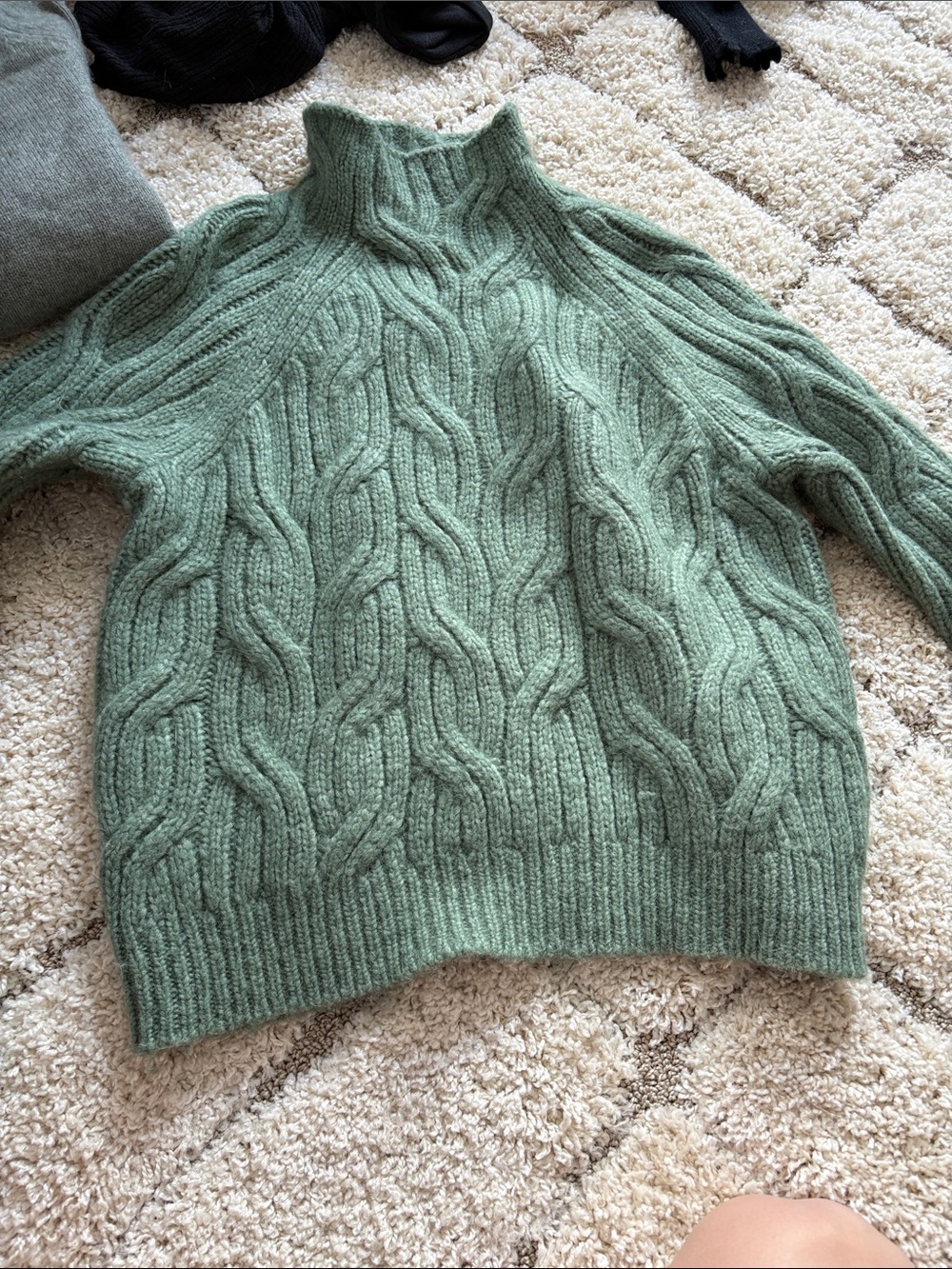 Vince Sage Green Cable Turtleneck Sweater